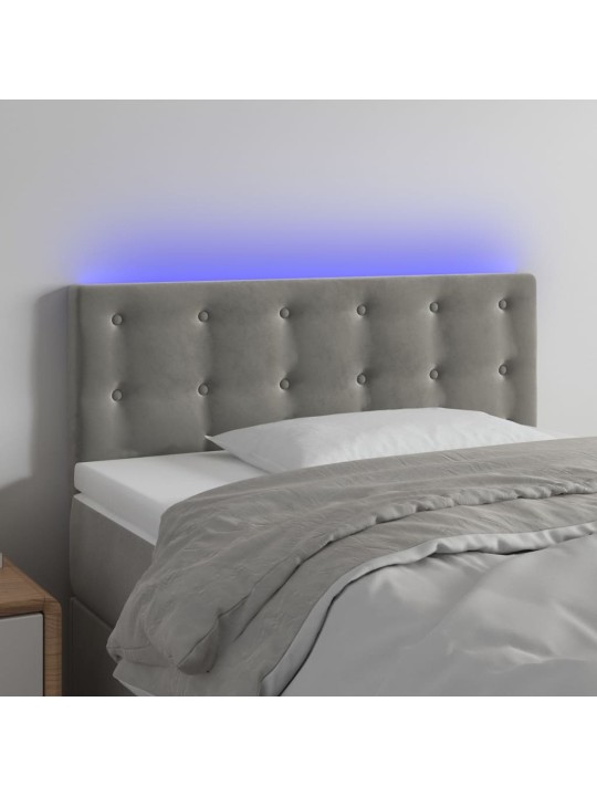 Gultas galvgalis ar led, 90x5x78/88 cm, gaiši pelēks samts