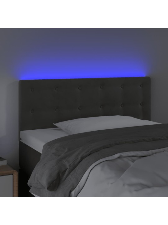 Gultas galvgalis ar led, 90x5x78/88 cm, tumši pelēks samts