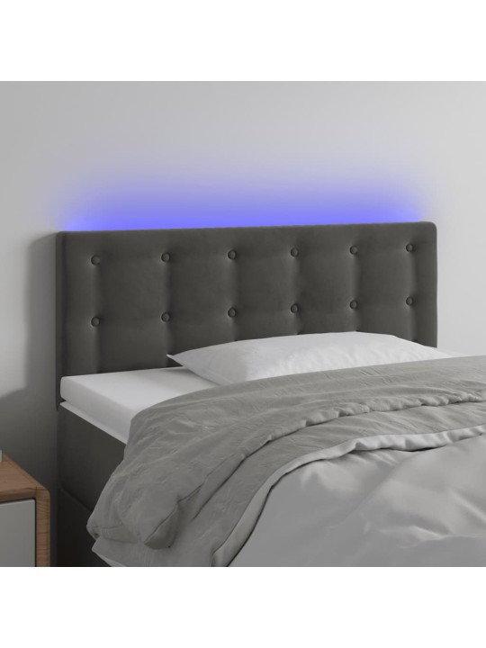 Gultas galvgalis ar led, 90x5x78/88 cm, tumši pelēks samts