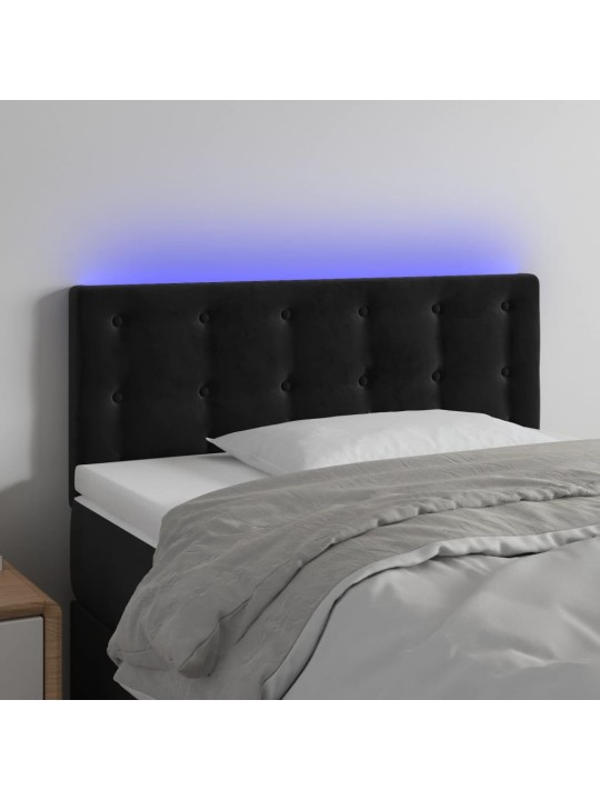 Gultas galvgalis ar led, 90x5x78/88 cm, melns samts