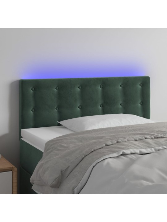 Gultas galvgalis ar led, 90x5x78 cm, tumši zaļš samts