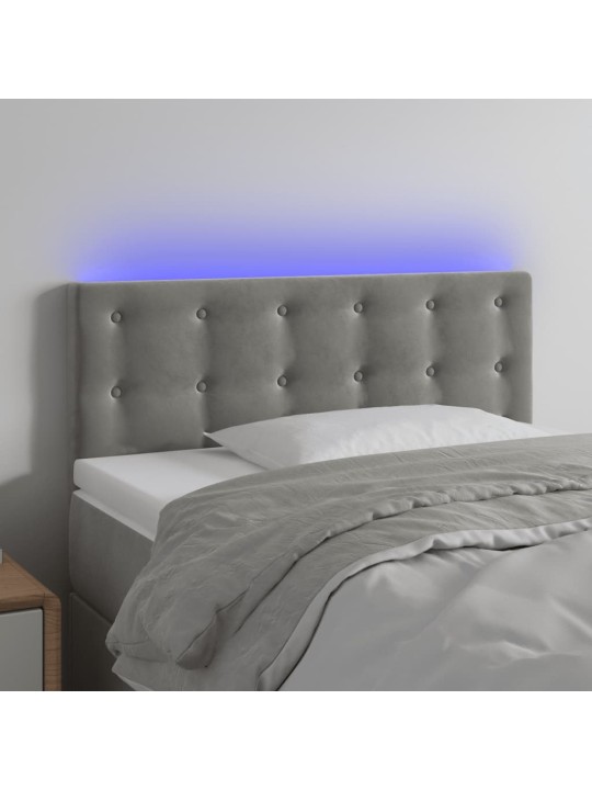 Gultas galvgalis ar LED, 100x5x78/88 cm, gaiši pelēks samts