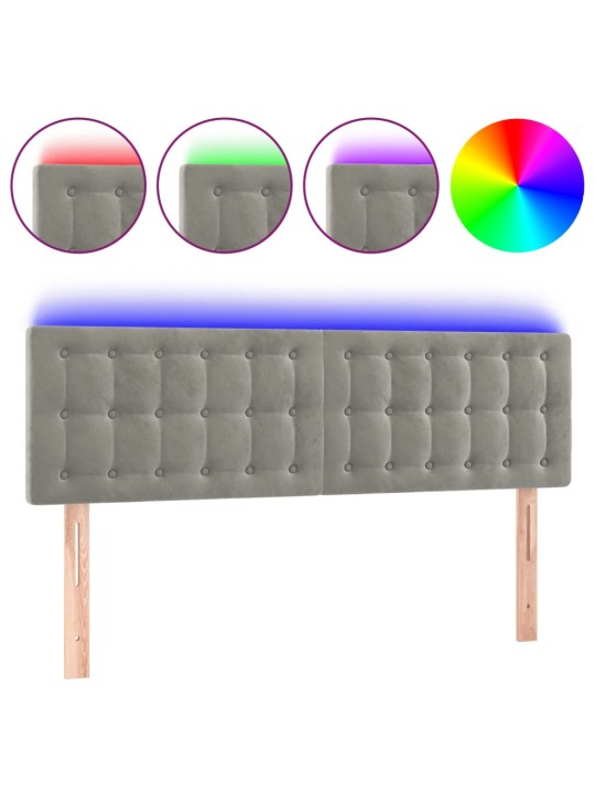 Gultas galvgalis ar LED, 144x5x78/88 cm, gaiši pelēks samts