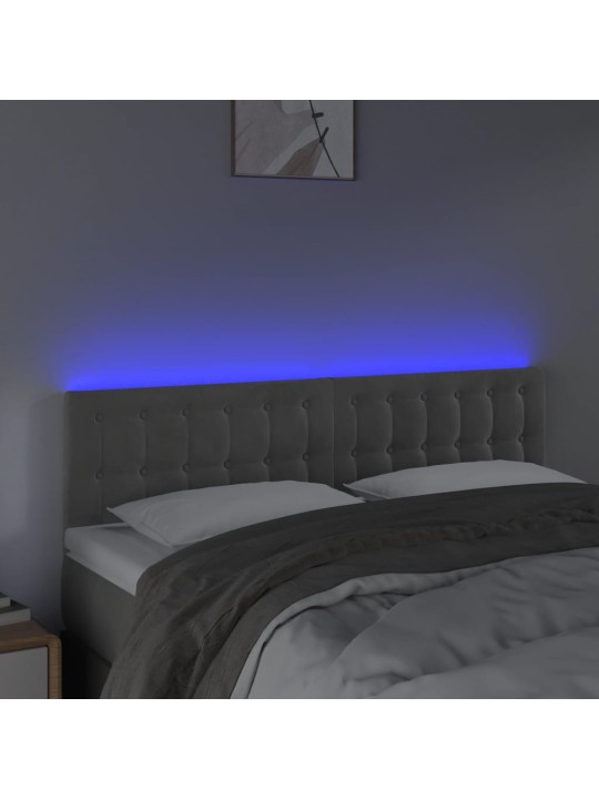 Gultas galvgalis ar LED, 144x5x78/88 cm, gaiši pelēks samts