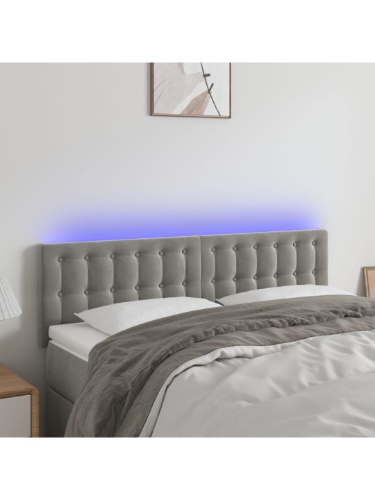 Gultas galvgalis ar LED, 144x5x78/88 cm, gaiši pelēks samts