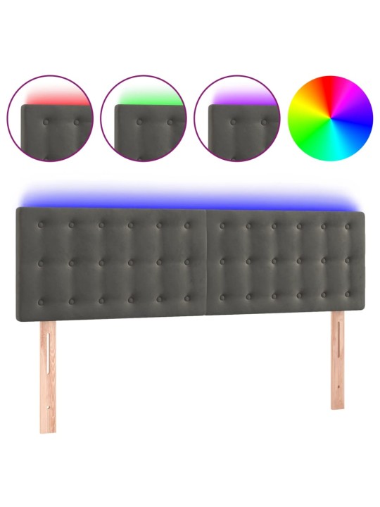 Gultas galvgalis ar LED, 144x5x78/88 cm, tumši pelēks samts