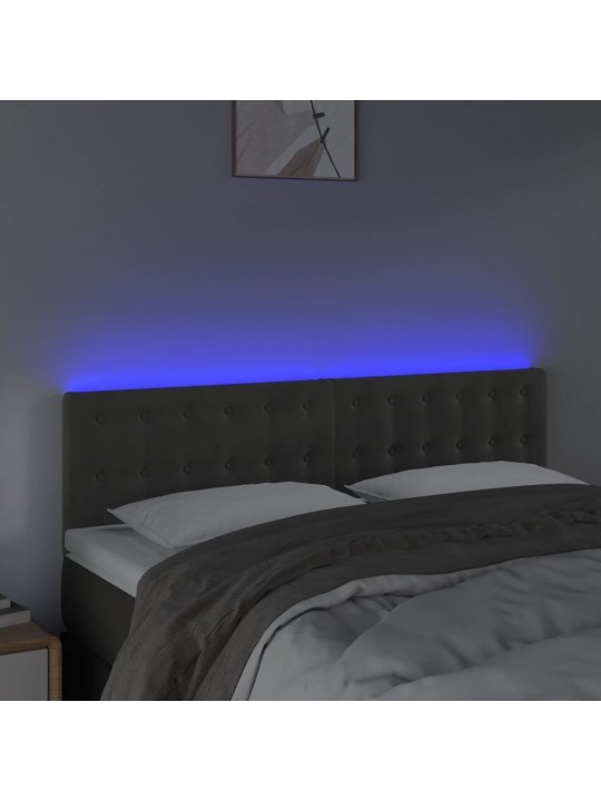 Gultas galvgalis ar LED, 144x5x78/88 cm, tumši pelēks samts