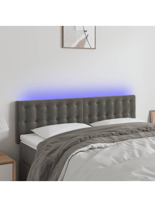 Gultas galvgalis ar LED, 144x5x78/88 cm, tumši pelēks samts