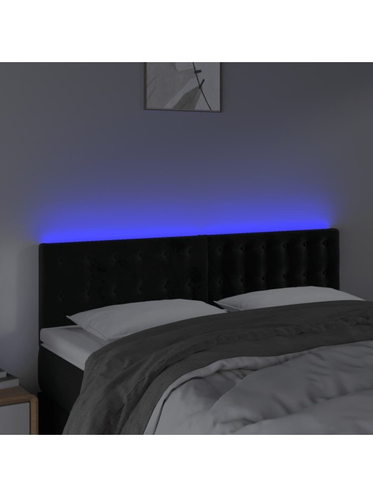 Gultas galvgalis ar LED, 144x5x78/88 cm, melns samts