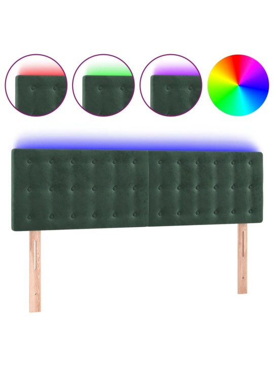 Gultas galvgalis ar LED, 144x5x78/88 cm, tumši zaļš samts