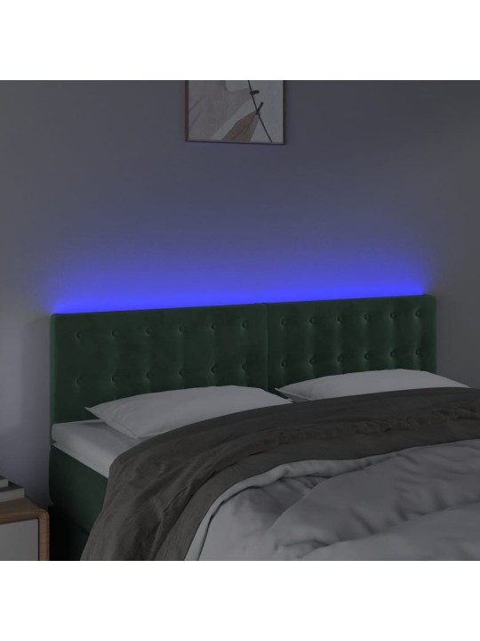 Gultas galvgalis ar LED, 144x5x78/88 cm, tumši zaļš samts