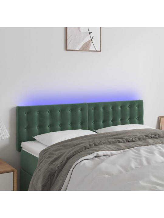 Gultas galvgalis ar LED, 144x5x78/88 cm, tumši zaļš samts