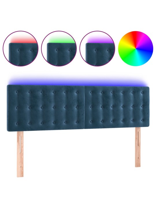 Gultas galvgalis ar LED, 144x5x78/88 cm, zils samts
