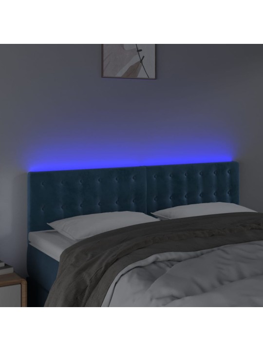 Gultas galvgalis ar LED, 144x5x78/88 cm, zils samts