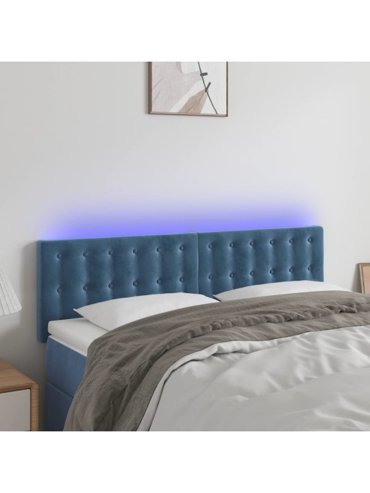 Gultas galvgalis ar LED, 144x5x78/88 cm, zils samts