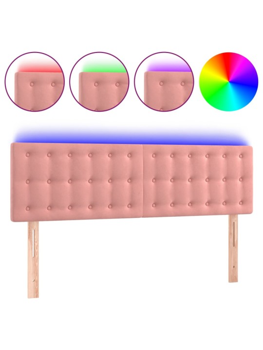 Gultas galvgalis ar LED, 144x5x78/88 cm, rozā samts