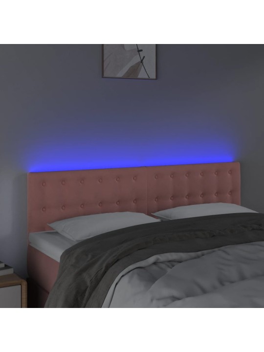 Gultas galvgalis ar LED, 144x5x78/88 cm, rozā samts
