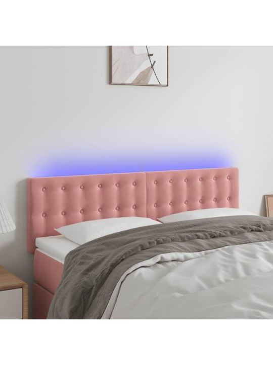 Gultas galvgalis ar LED, 144x5x78/88 cm, rozā samts