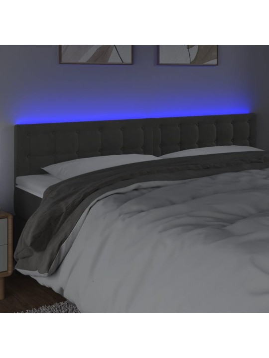 Gultas galvgalis ar LED, 160x5x78/88 cm, tumši pelēks samts