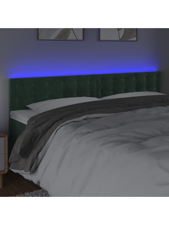 Gultas galvgalis ar led, 160x5x78/88 cm, tumši zaļš samts