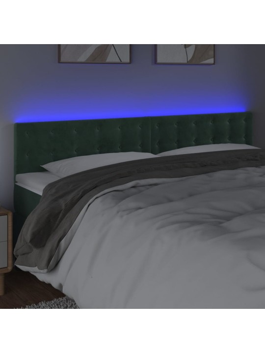 Gultas galvgalis ar led, 180x5x78/88 cm, tumši zaļš samts