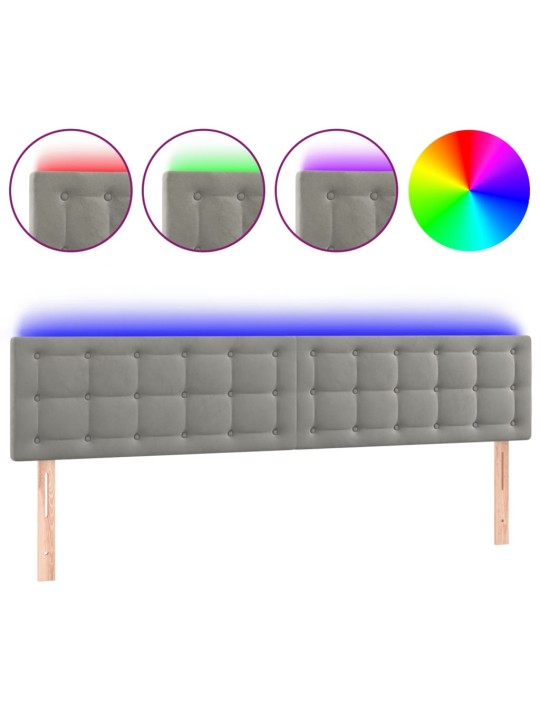 Gultas galvgalis ar led, 200x5x78/88 cm, gaiši pelēks samts
