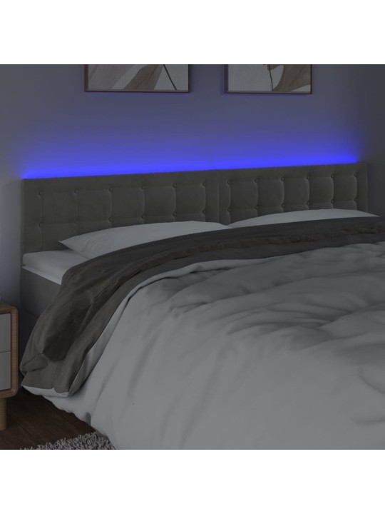 Gultas galvgalis ar led, 200x5x78/88 cm, gaiši pelēks samts