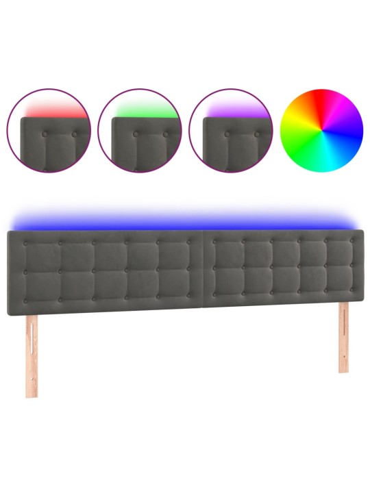 Gultas galvgalis ar led, 200x5x78/88 cm, tumši pelēks samts