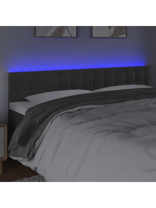 Gultas galvgalis ar led, 200x5x78/88 cm, tumši pelēks samts