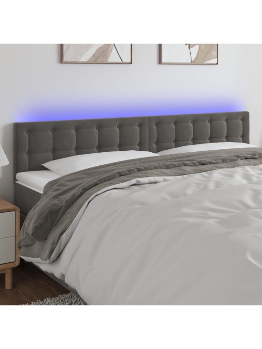 Gultas galvgalis ar led, 200x5x78/88 cm, tumši pelēks samts