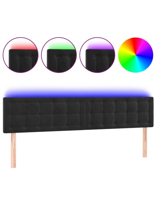 Gultas galvgalis ar led, 200x5x78/88 cm, melns samts