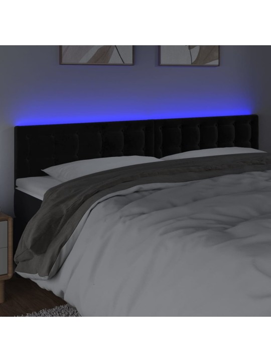 Gultas galvgalis ar led, 200x5x78/88 cm, melns samts