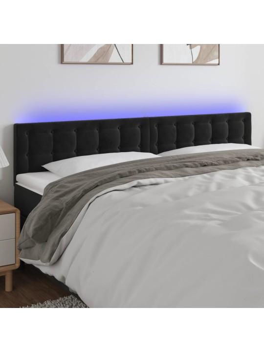 Gultas galvgalis ar led, 200x5x78/88 cm, melns samts
