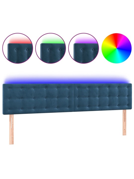 Gultas galvgalis ar led, 200x5x78/88 cm, tumši zils samts