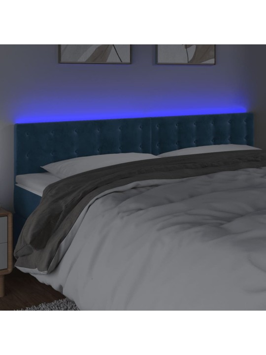 Gultas galvgalis ar led, 200x5x78/88 cm, tumši zils samts