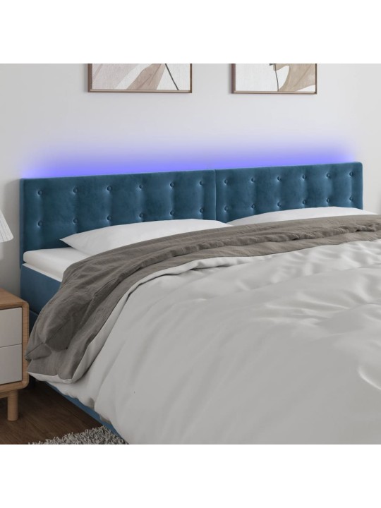 Gultas galvgalis ar led, 200x5x78/88 cm, tumši zils samts