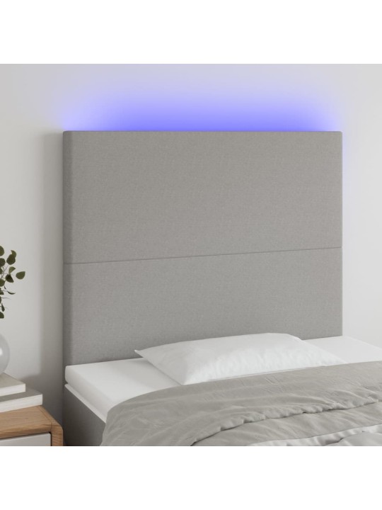 Gultas galvgalis ar led, 90x5x118/128 cm, gaiši pelēks audums
