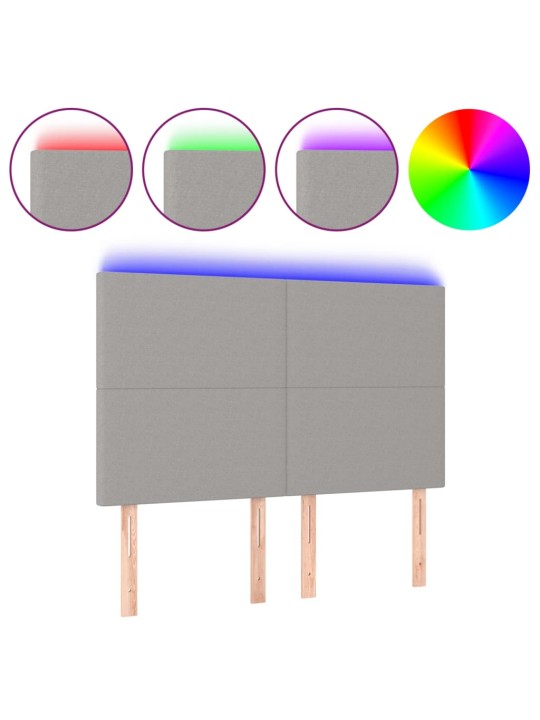 Gultas galvgalis ar LED, 144x5x118/128 cm, gaiši pelēks audums