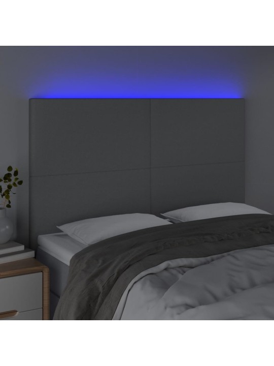 Gultas galvgalis ar LED, 144x5x118/128 cm, gaiši pelēks audums