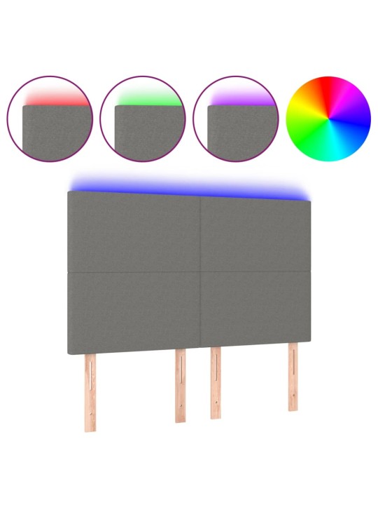 Gultas galvgalis ar LED, 144x5x118/128 cm, tumši pelēks audums