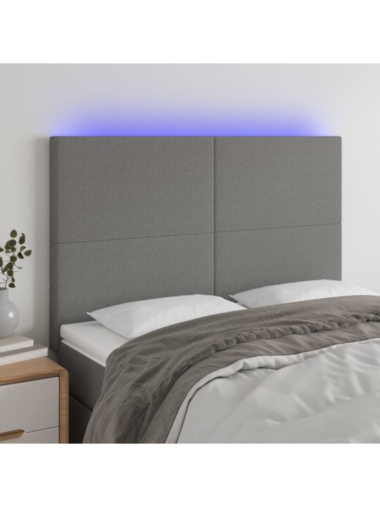 Gultas galvgalis ar LED, 144x5x118/128 cm, tumši pelēks audums