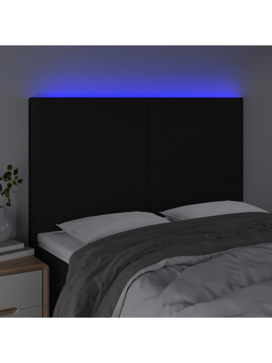 Gultas galvgalis ar LED, 144x5x118/128 cm, melns audums
