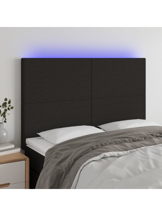 Gultas galvgalis ar LED, 144x5x118/128 cm, melns audums
