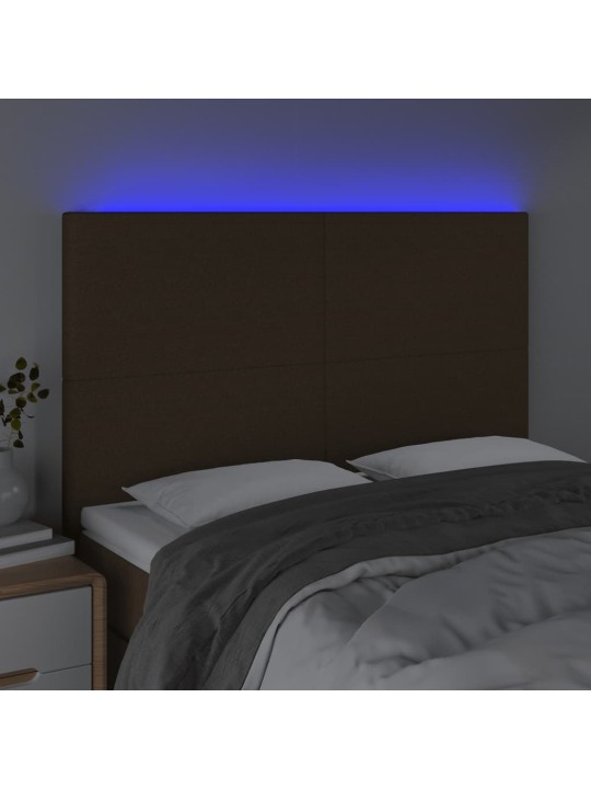 Gultas galvgalis ar led, 144x5x118/128 cm, tumši brūns audums