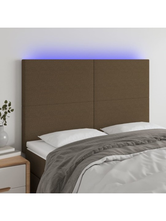 Gultas galvgalis ar led, 144x5x118/128 cm, tumši brūns audums