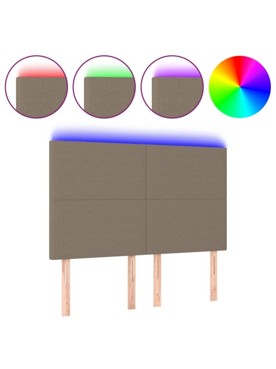 Gultas galvgalis ar LED, 144x5x118/128 cm, pelēkbrūns audums