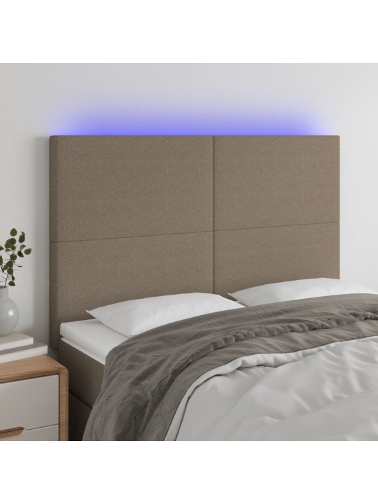 Gultas galvgalis ar LED, 144x5x118/128 cm, pelēkbrūns audums