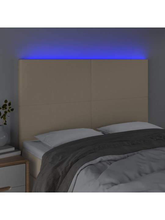 Gultas galvgalis ar led, 144x5x118/128 cm, krēmkrāsas audums