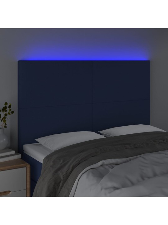 Gultas galvgalis ar led, 144x5x118/128 cm, zils audums