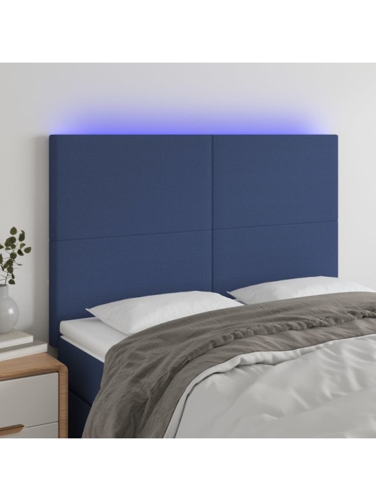 Gultas galvgalis ar led, 144x5x118/128 cm, zils audums